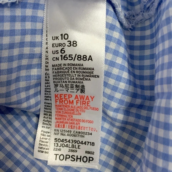 Topshop blue gingham plaid cold shoulder blouse top shirt size 6 - Picture 7 of 7